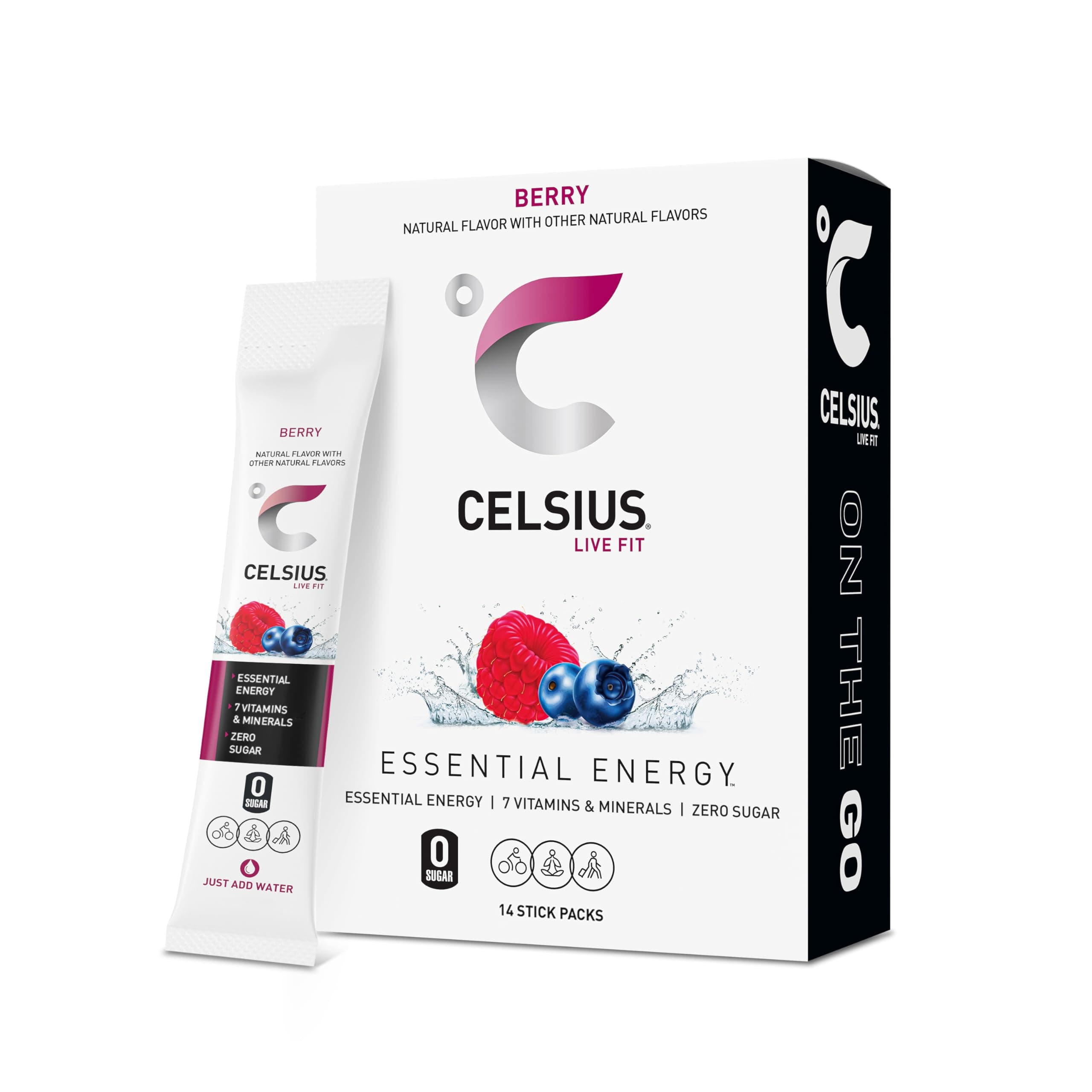CELSIUS Berry On-the-GO Powder Stick Packs, ZERO Sugar (14 Sticks Per Pack)