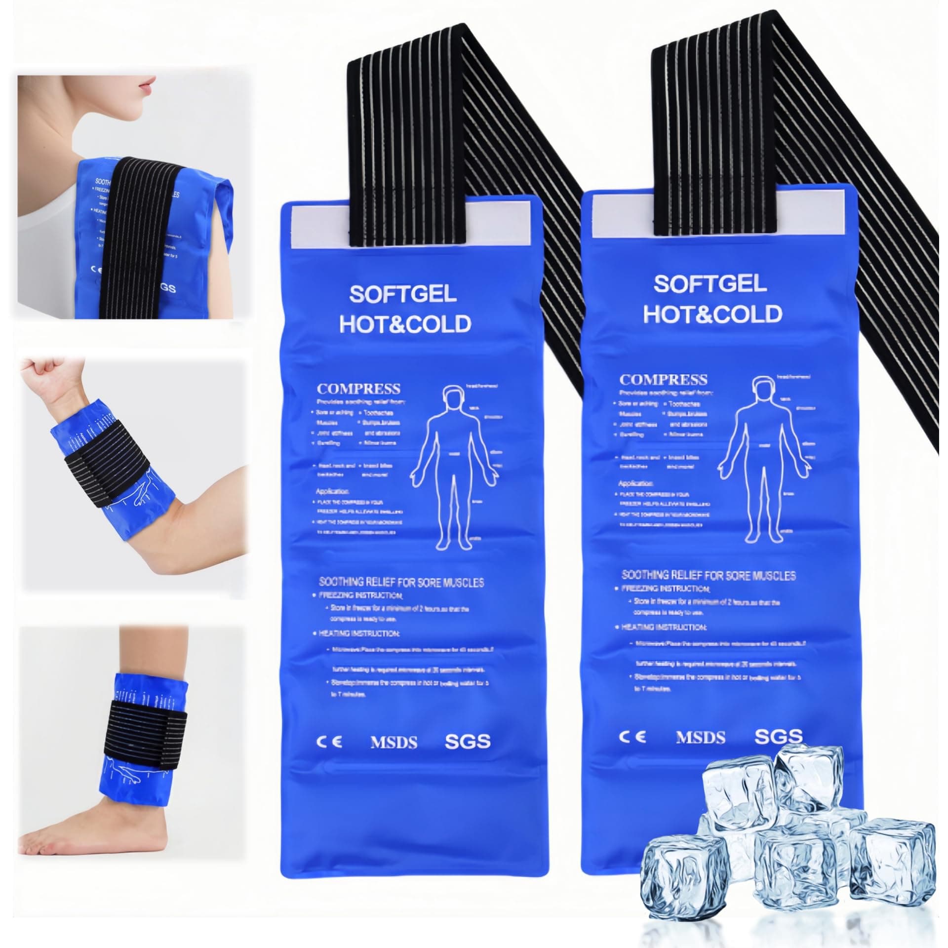 Compresas de Gel Frio, Bolsa de Hielo Grande,Banda Ajustable (Azul)