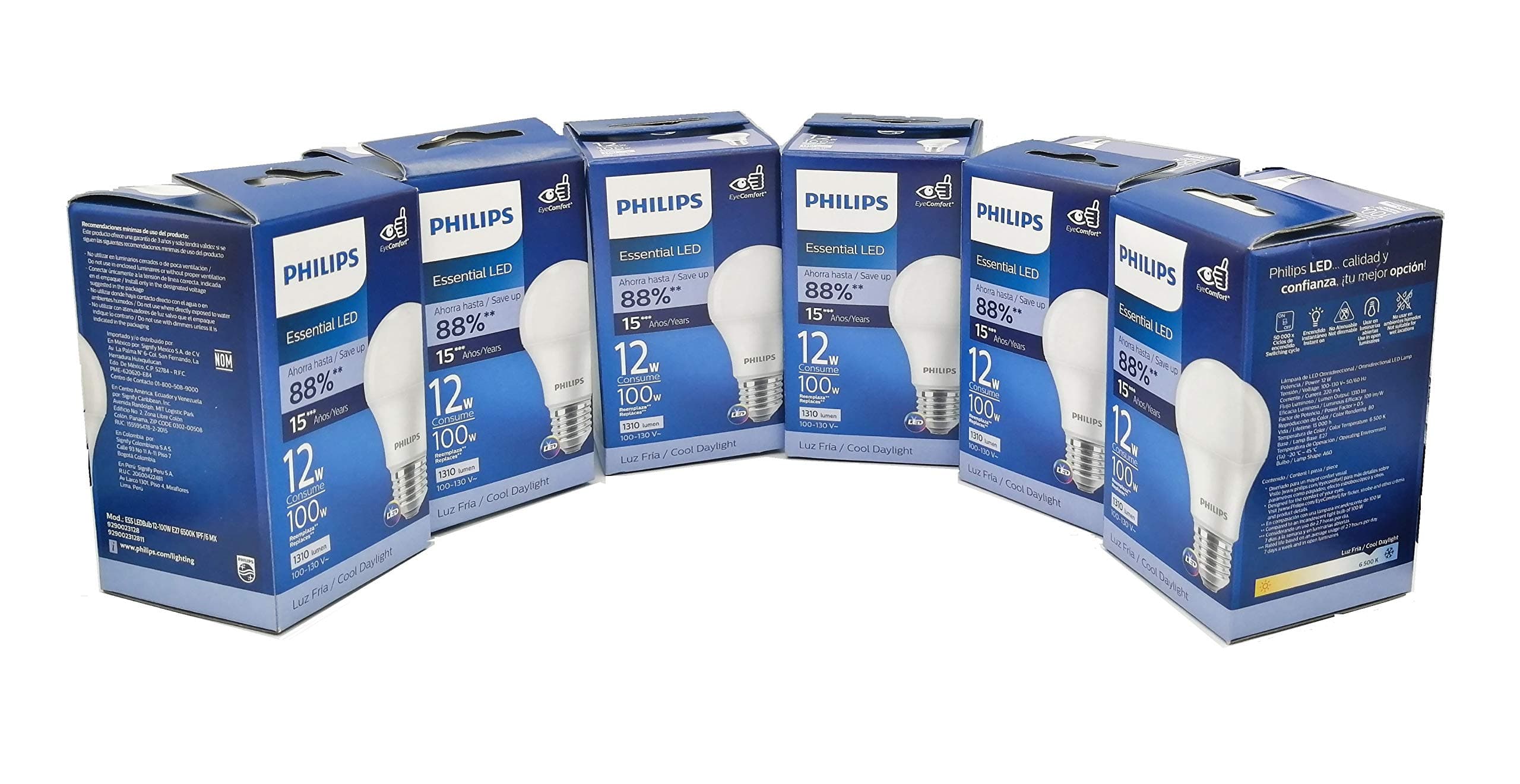 Philips Foco Led Lampara Ahorrador Consume 12w ilumina 100w Paquete con 6 Piezas Luz Fria Blanca