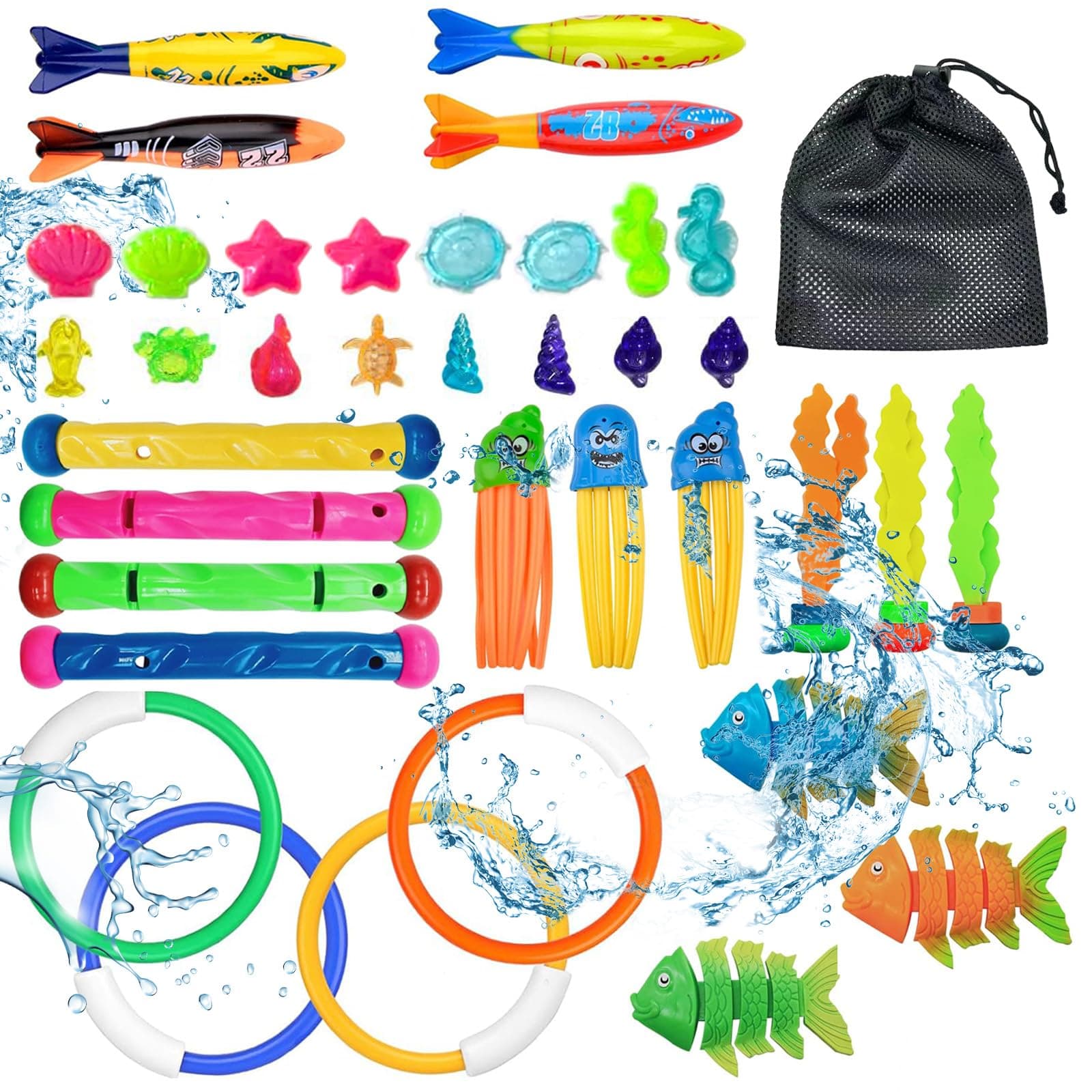 WNTOZ Juguetes de Buceo,38 PCS Juguetes para Alberca Buceo