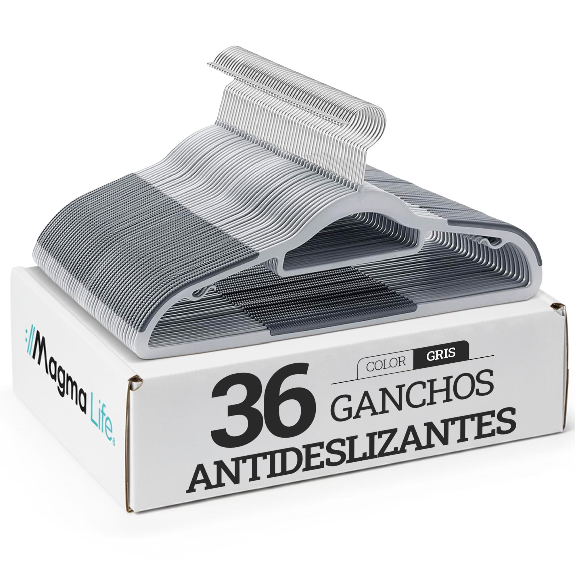 MAGMALIFE 36 Ganchos para Ropa de Plástico Premium: Gancho Plateado Giratorio 360 Grados