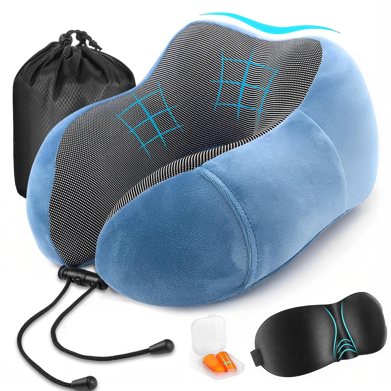 Almohada de Viaje, Almohada de Cuello Viscoelástica de Espuma de Memoria, Funda de Almohada