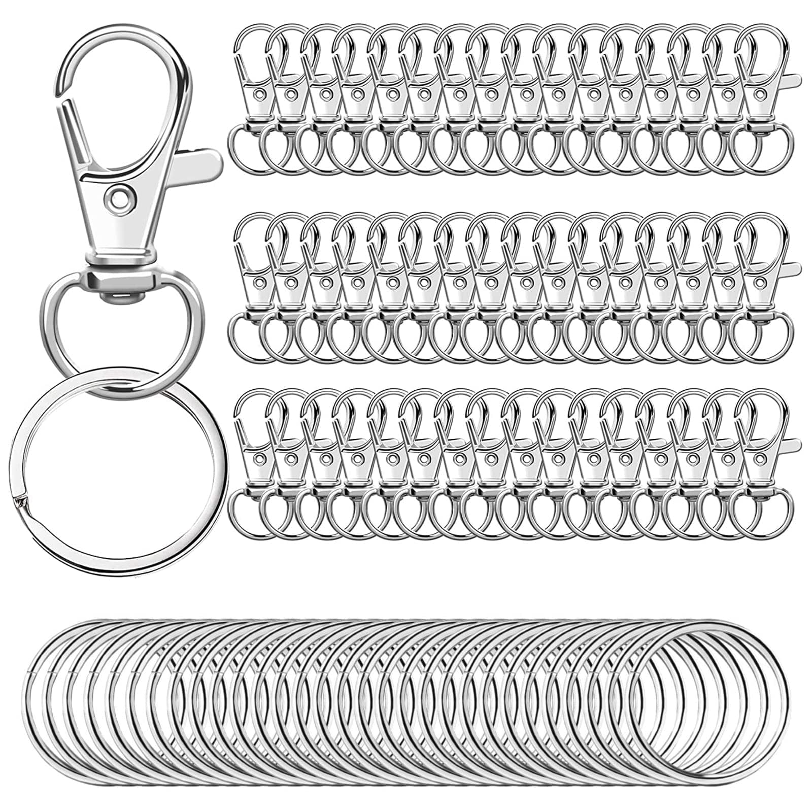 100 Argollas para Llaveros y Ganchos Giratorios, Aros para Llaveros Metal