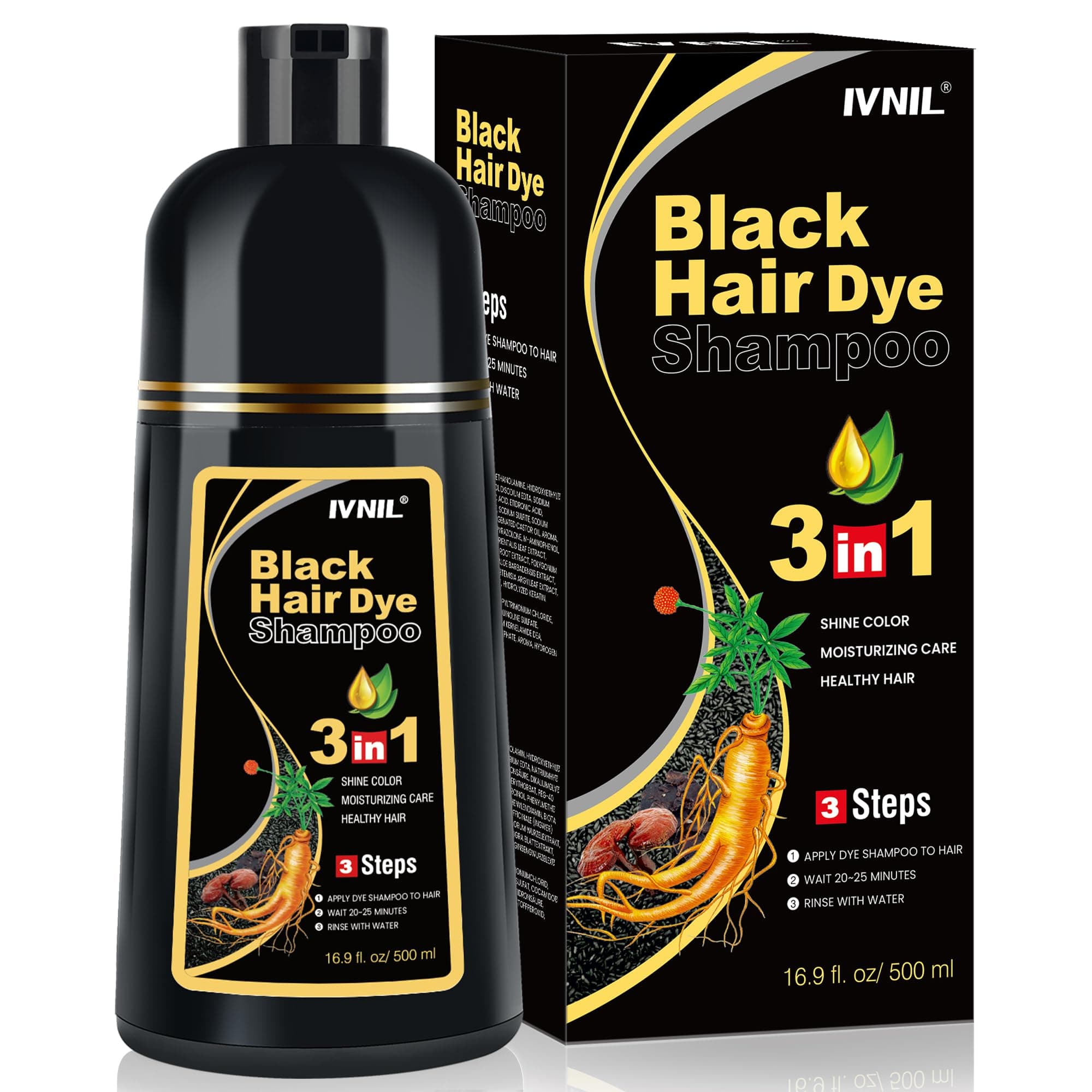 Black Hair Dye Shampoo 3 in 1