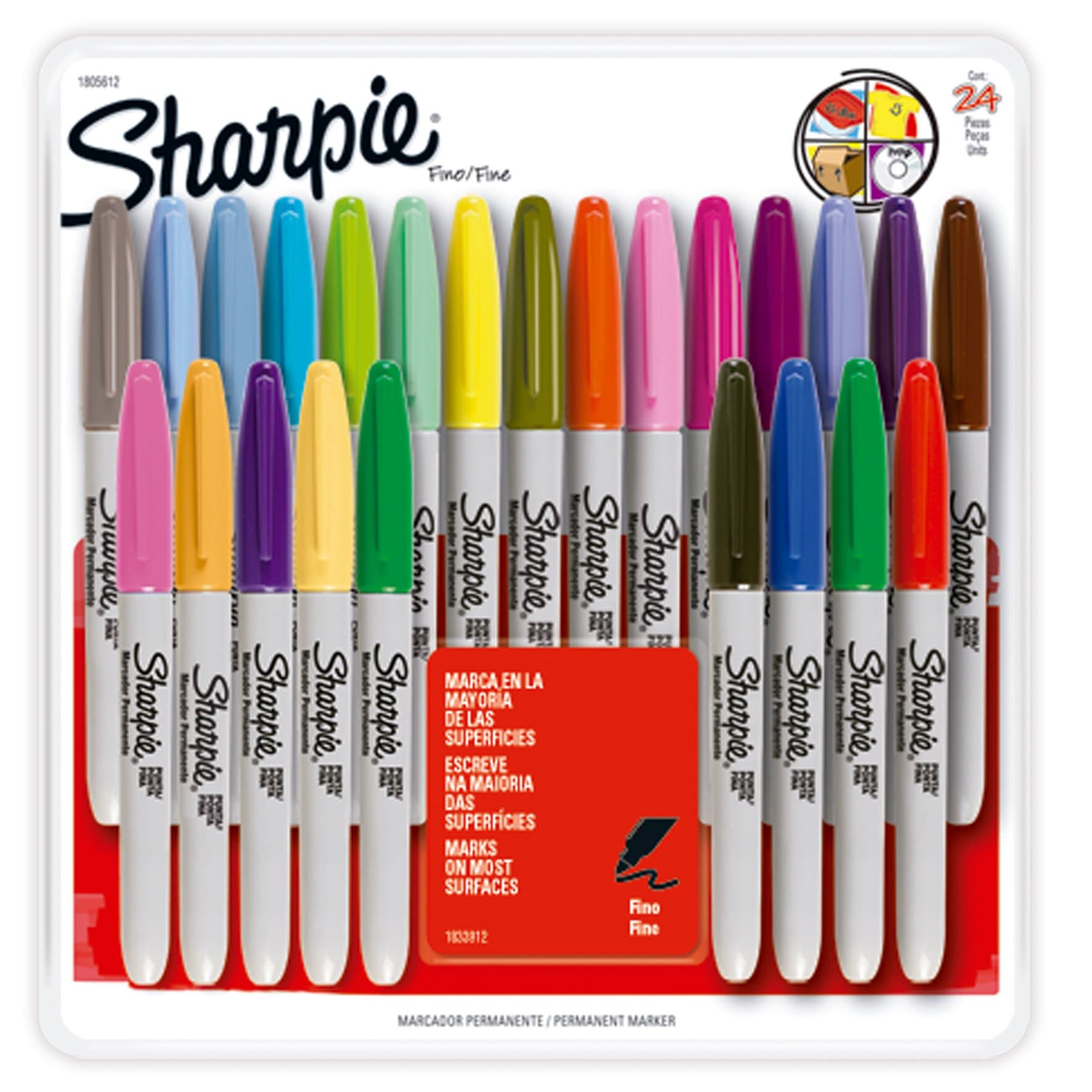 Sharpie 1805612 Marcador Permanente Punto Fino, 24 Colores Surtidos