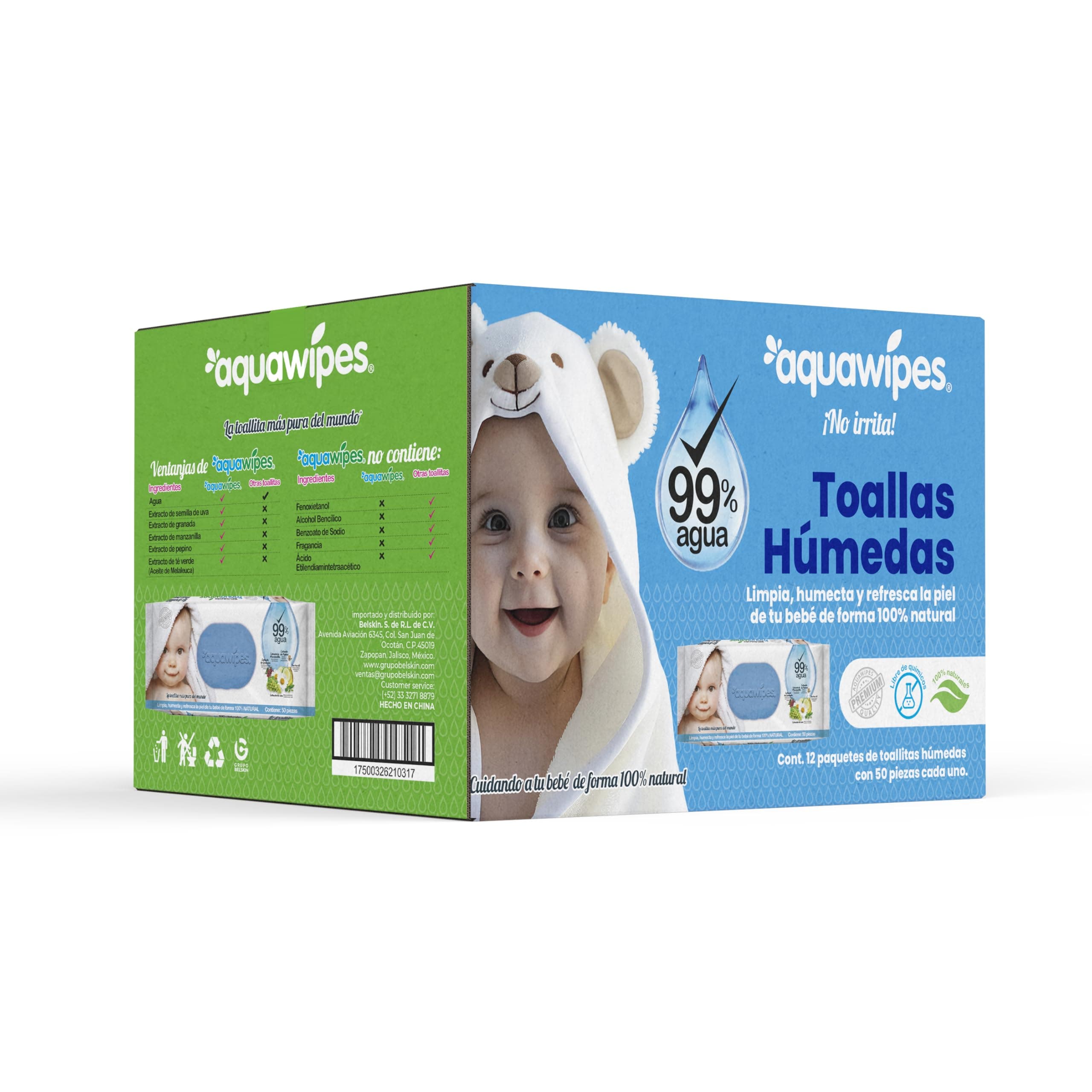 AQUAWIPES Pack 12 Paquetes Toallitas Húmedas x50 unidades