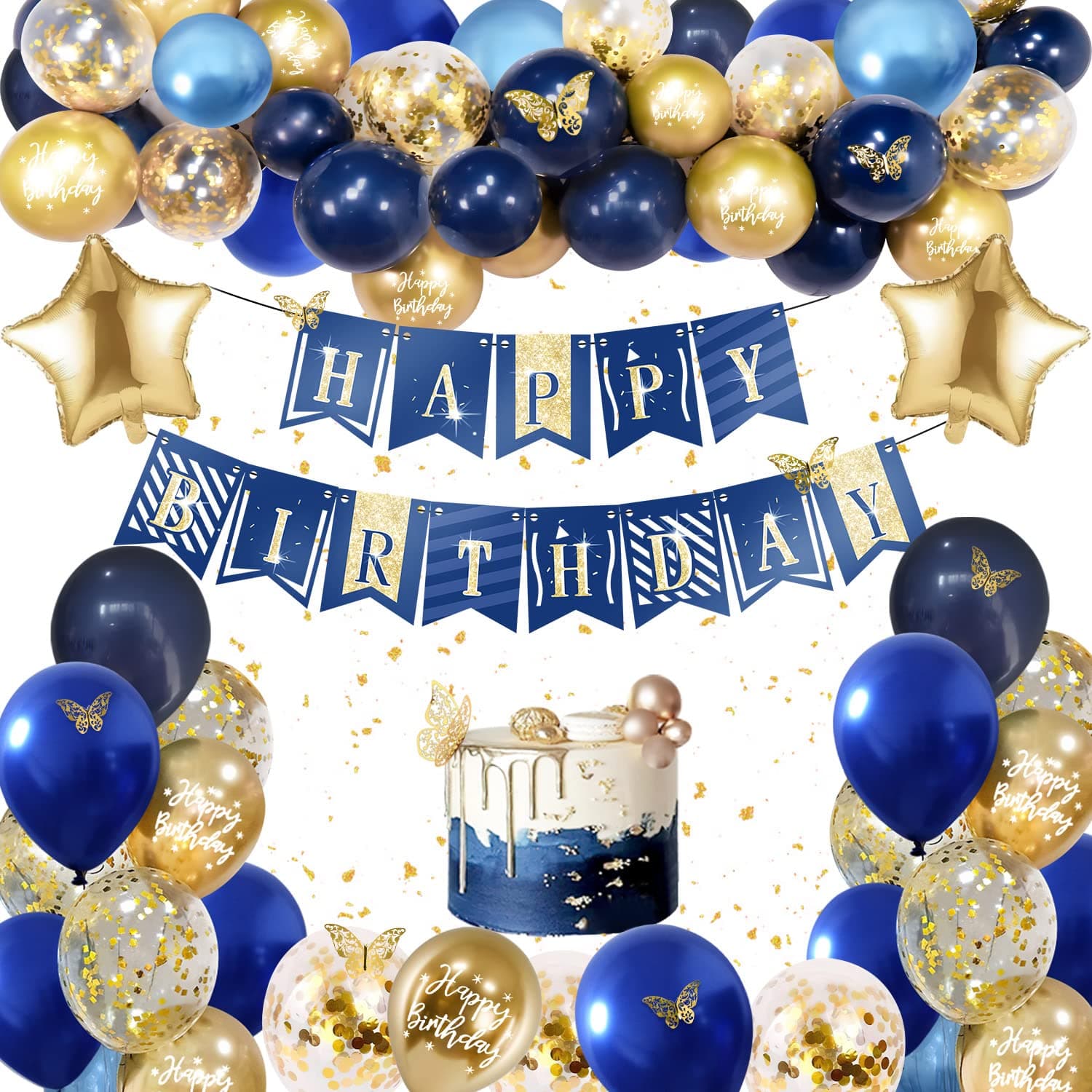 Globos de Cumpleaños Azul Marino y Oro, AivaToba Kit de Guirnalda de Globos