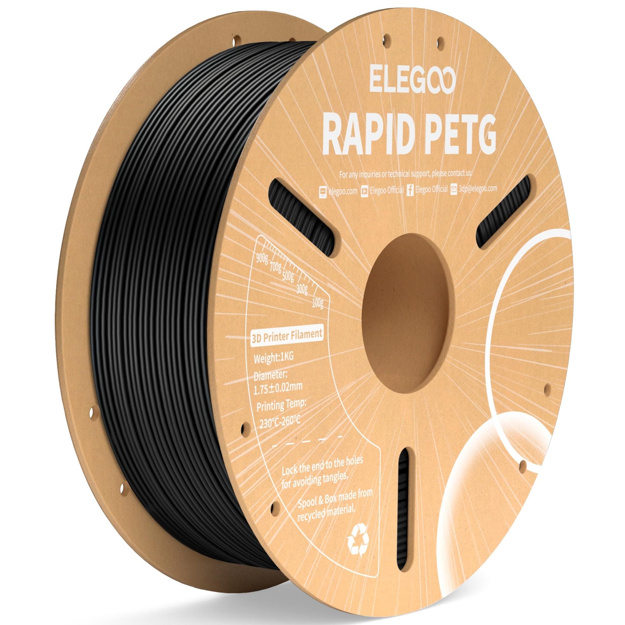 ELEGOO Filamento PETG Rápido 1.75 1KG Negro