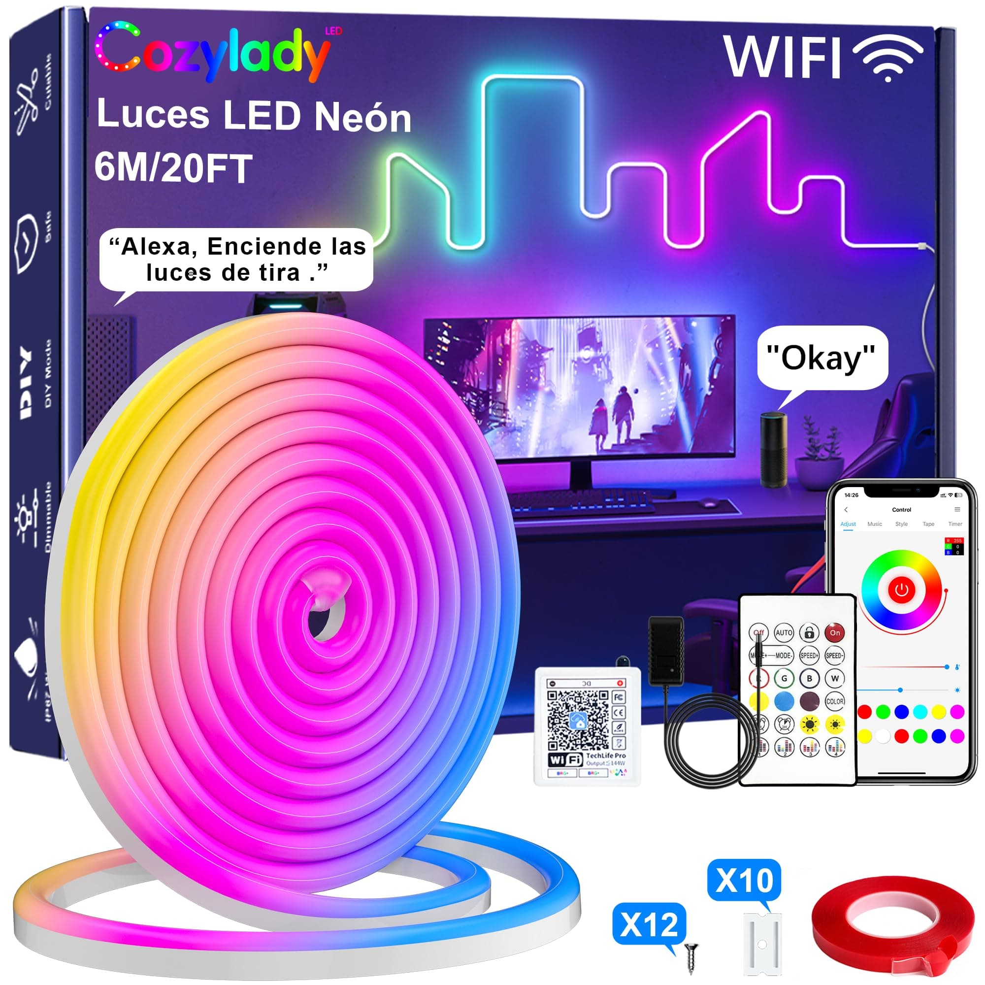 Cozylady - Tira LED Cuerda de NeóN WiFi 6M