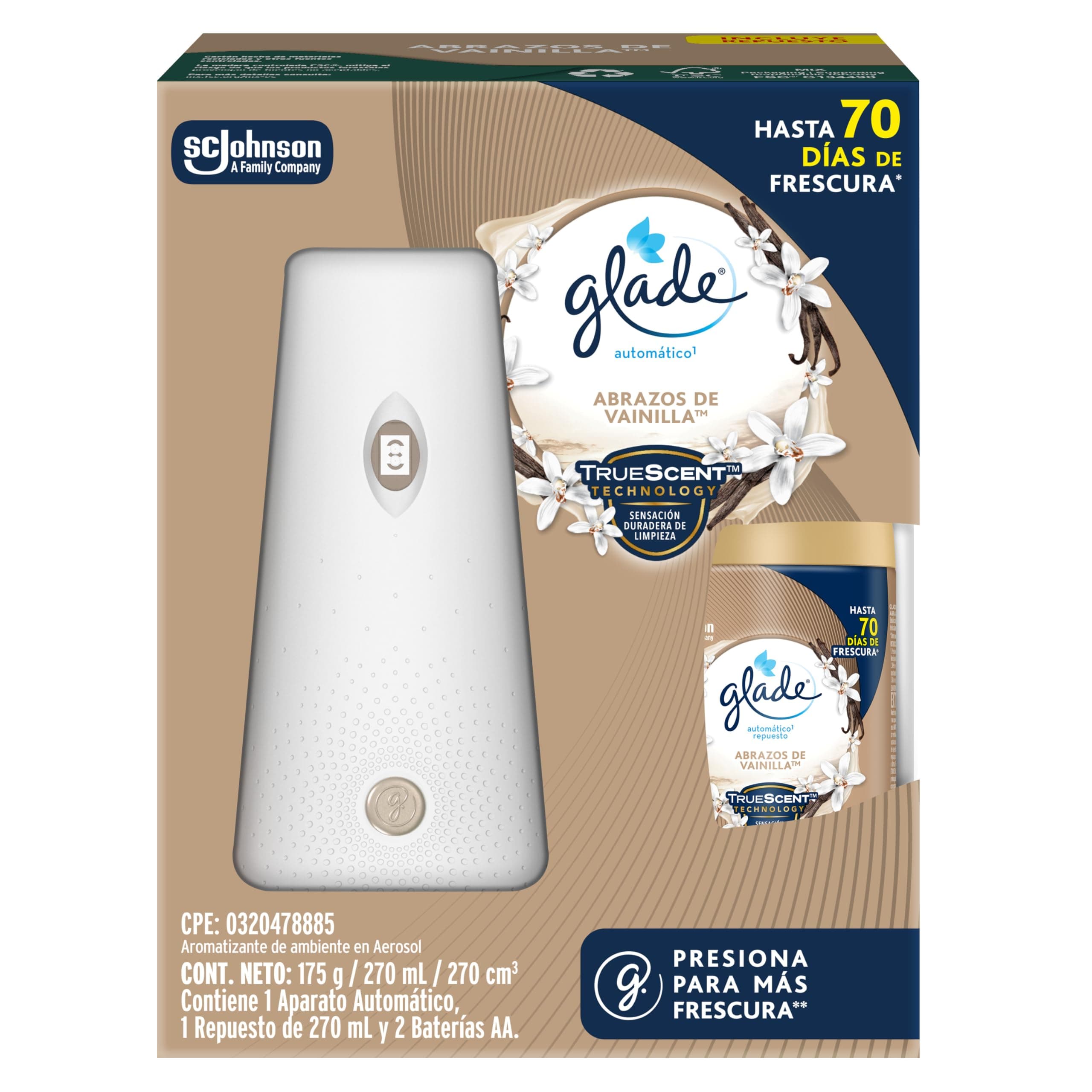 Glade Aromatizante para Hogar Automático Vainilla Aparato y Repuesto 270 ml