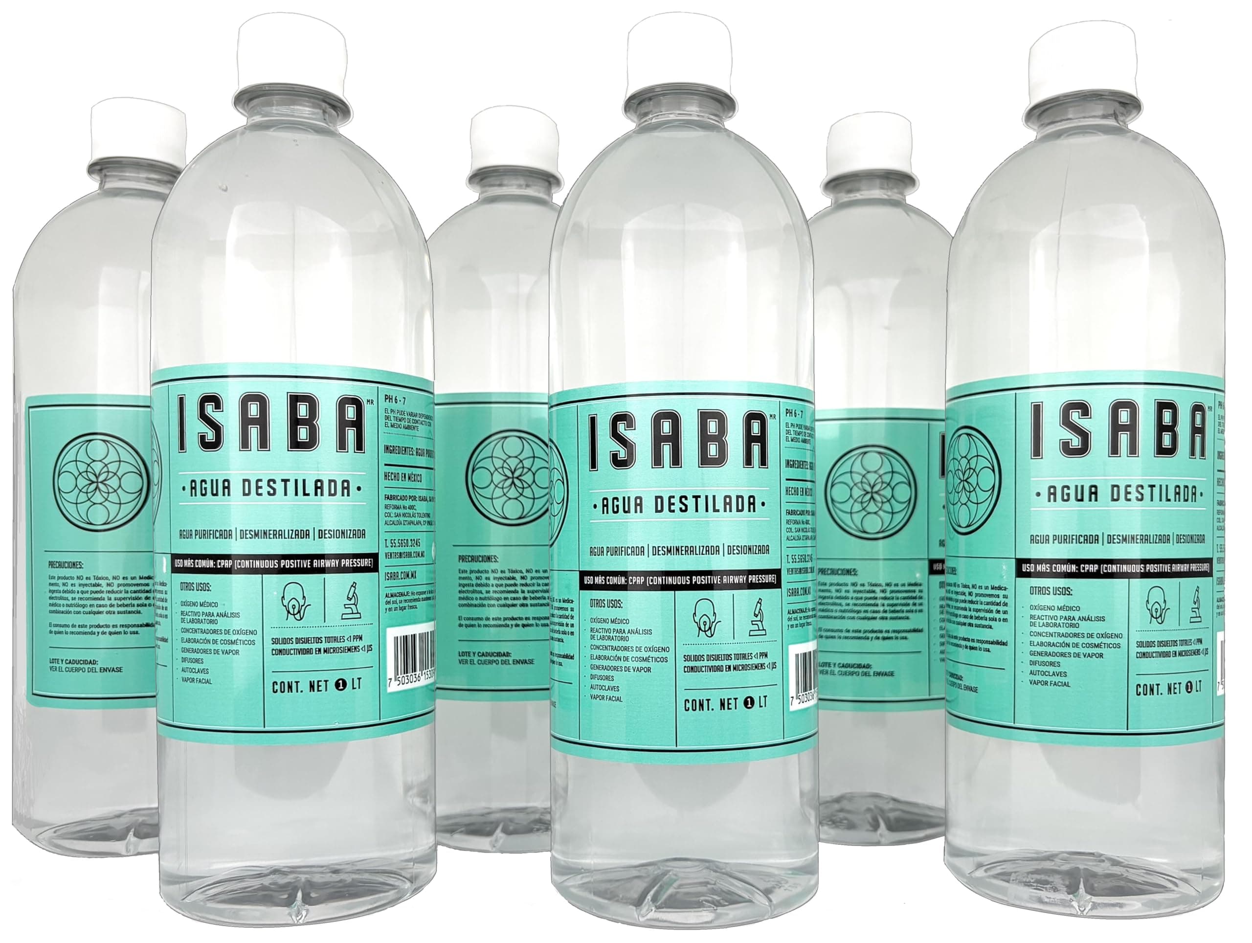Agua Destilada 1 Litro, 6-Pack