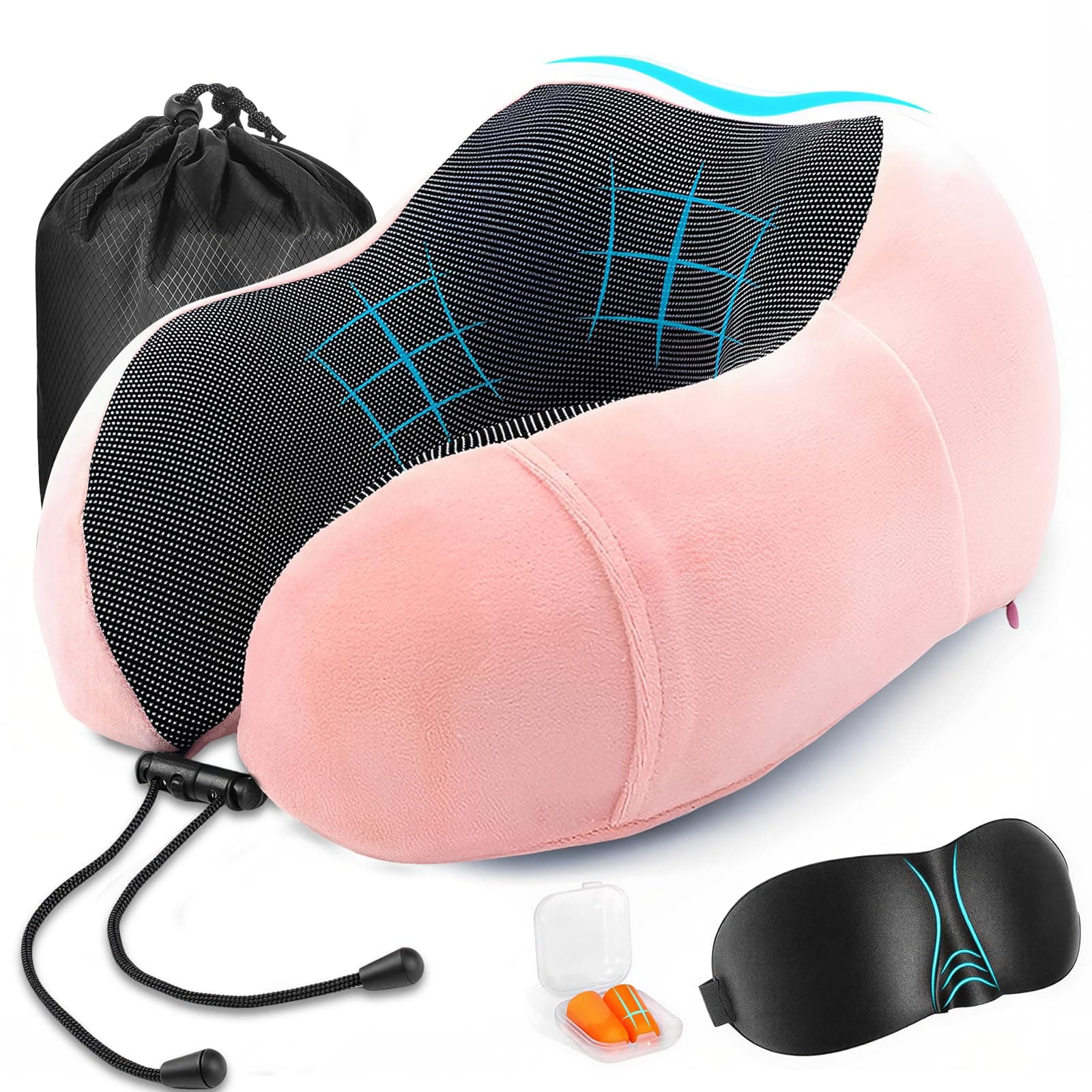 Almohada de Viaje, Almohada de Cuello Viscoelástica de Espuma de Memoria, Funda de Almohada