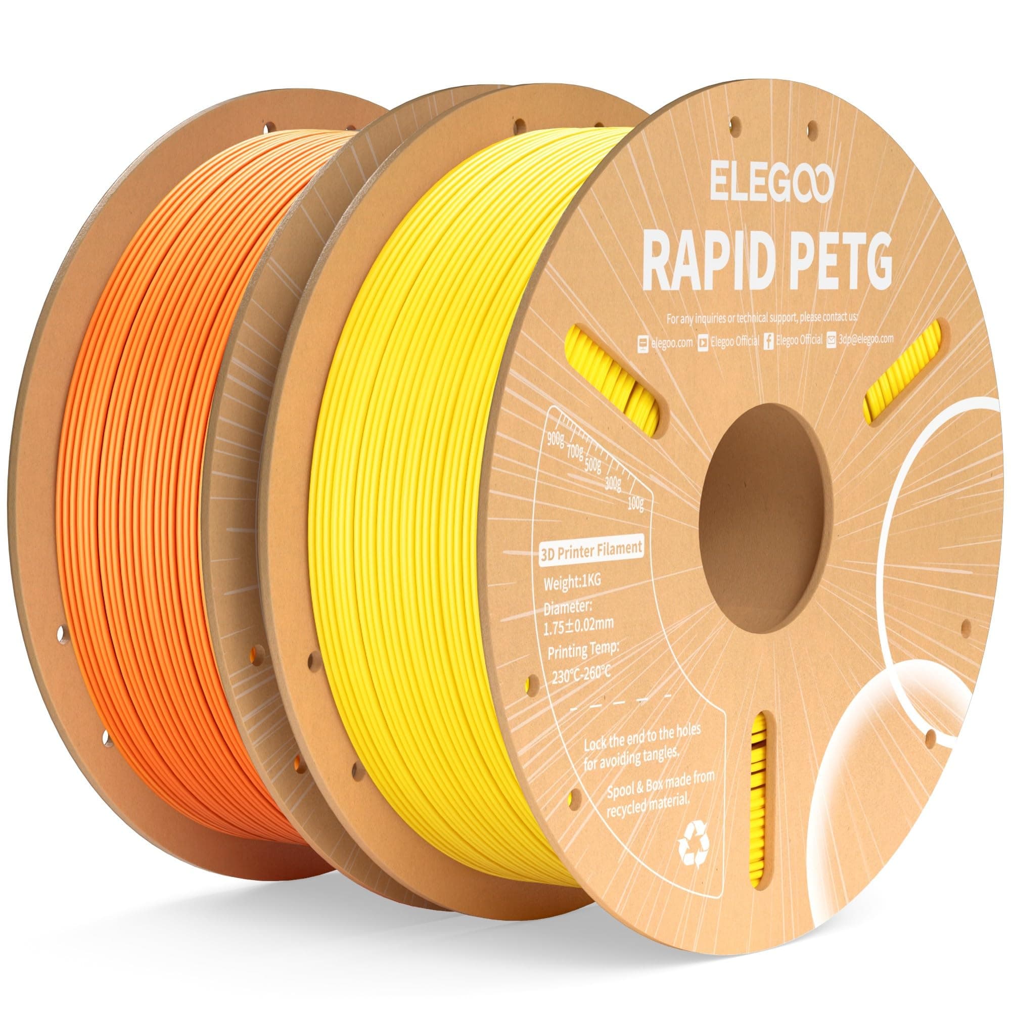 ELEGOO Filamento PETG Rápido 1.75 2KG Amarillo/Naranja
