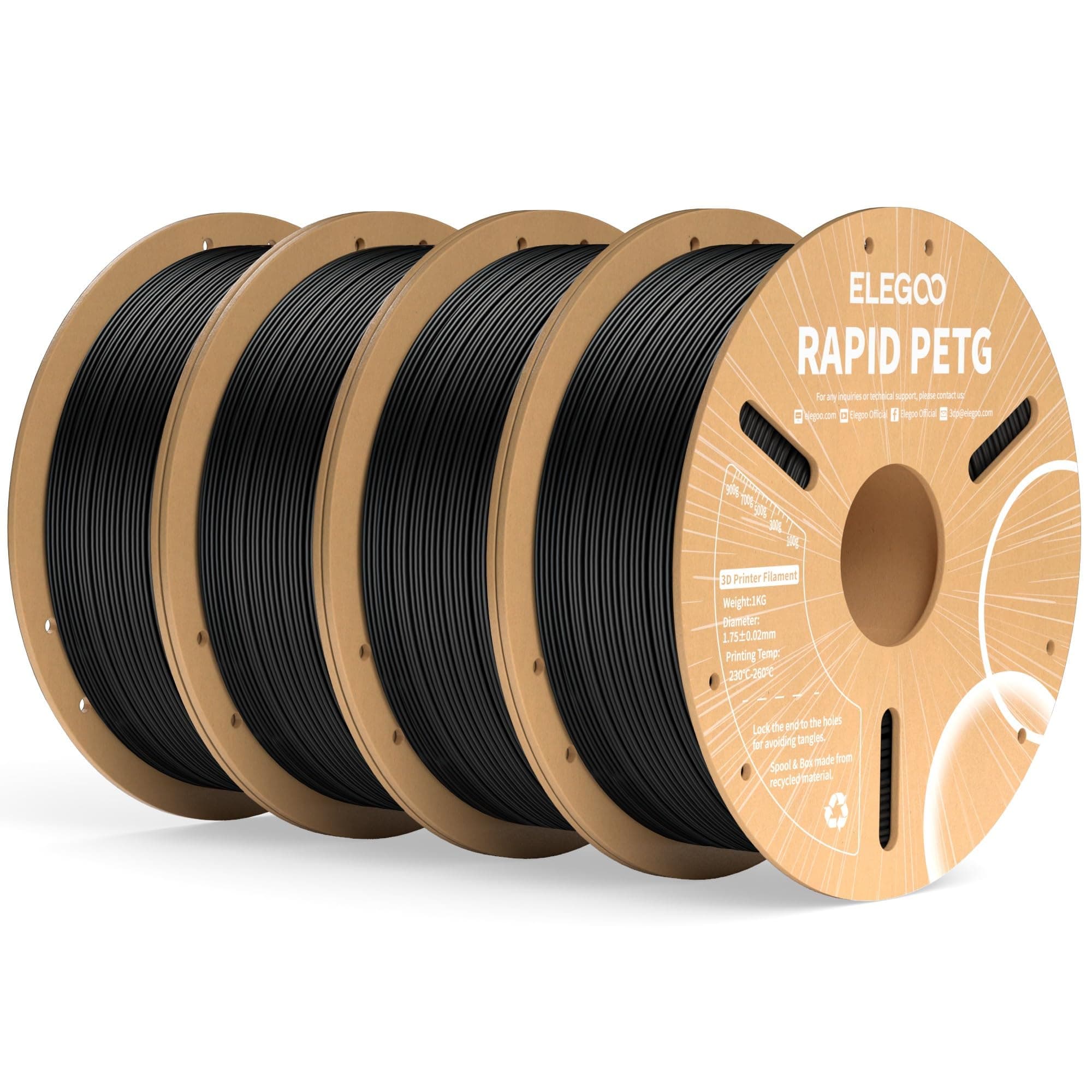 ELEGOO Filamento PETG Rápido 1.75 4KG Negro