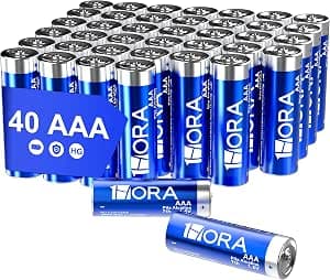 1 Hora Pilas AAA, Paquete de 40 Baterías Alcalinas AAA LR03 1.5V, Desechables de Alto Rendimiento