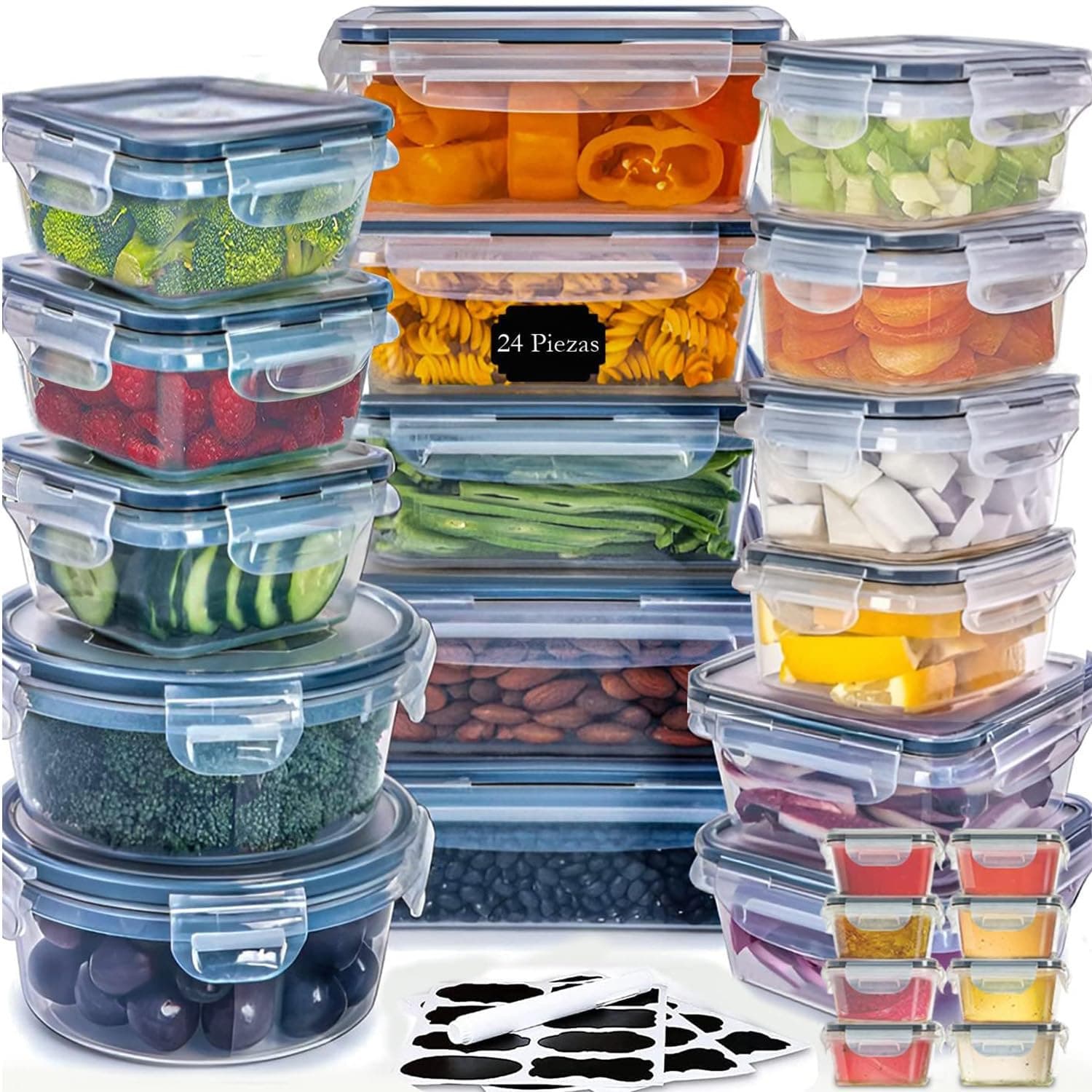 Juego de recipientes herméticos de plástico para almacenamiento de alimento