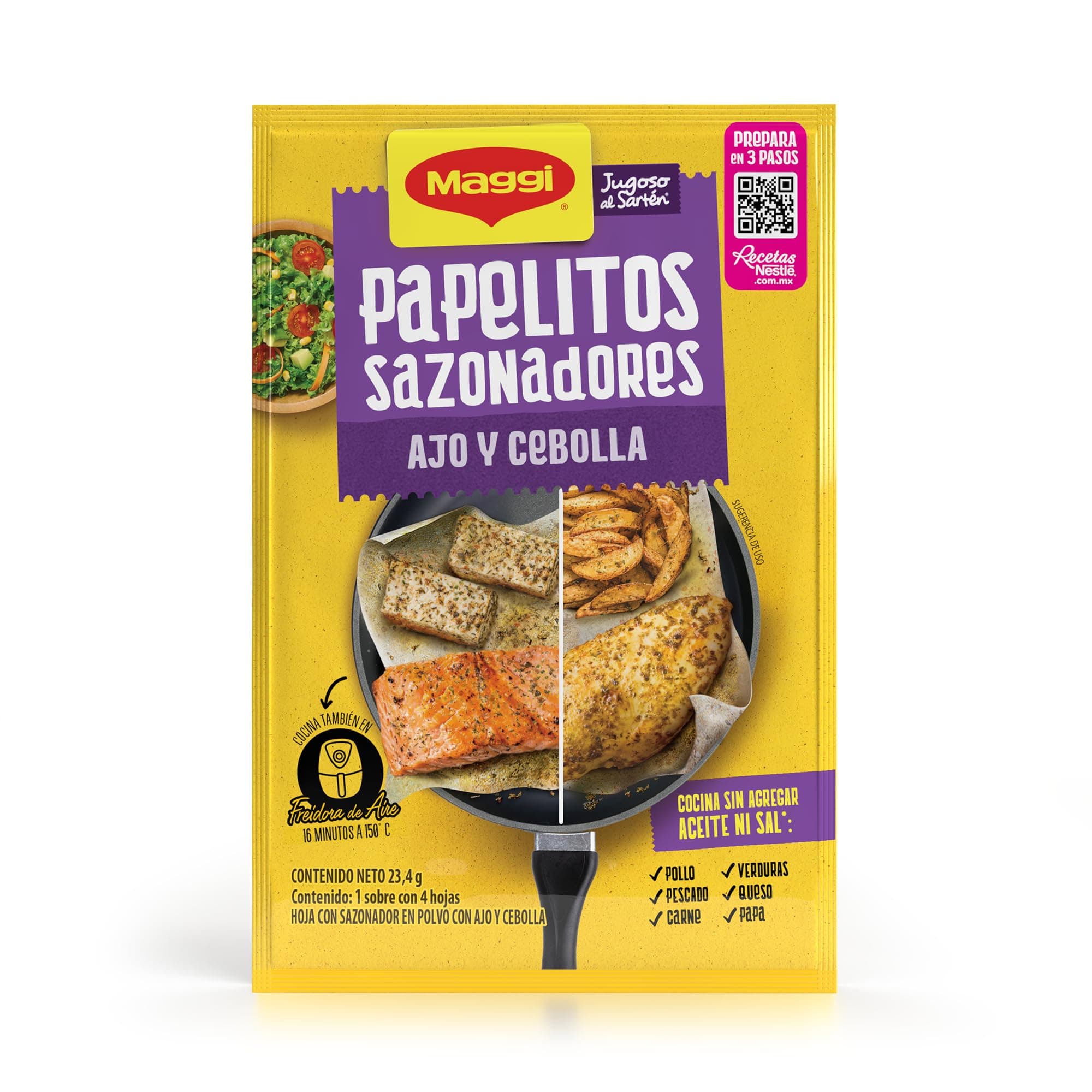 Maggi Jugoso al Sartén, Papelitos Sazonadores Ajo y Cebolla, Cocina Carnes, Verduras, Pescados