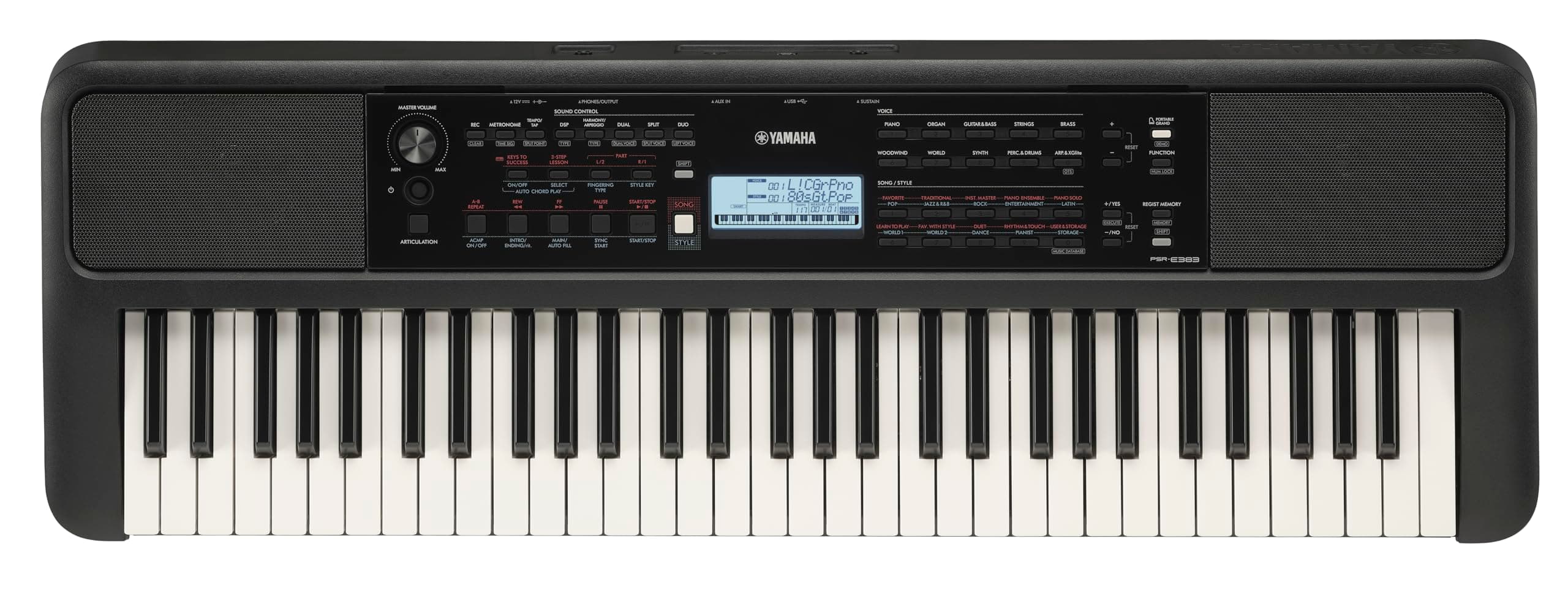 Teclado Yamaha PSRE-383 con adaptador de corriente PA130