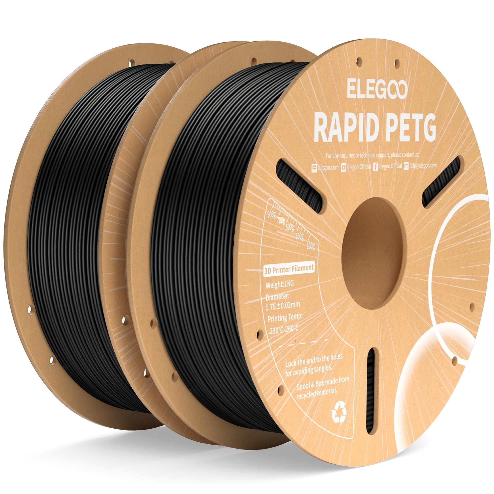 ELEGOO Filamento PETG Rápido 1.75 2KG Negro