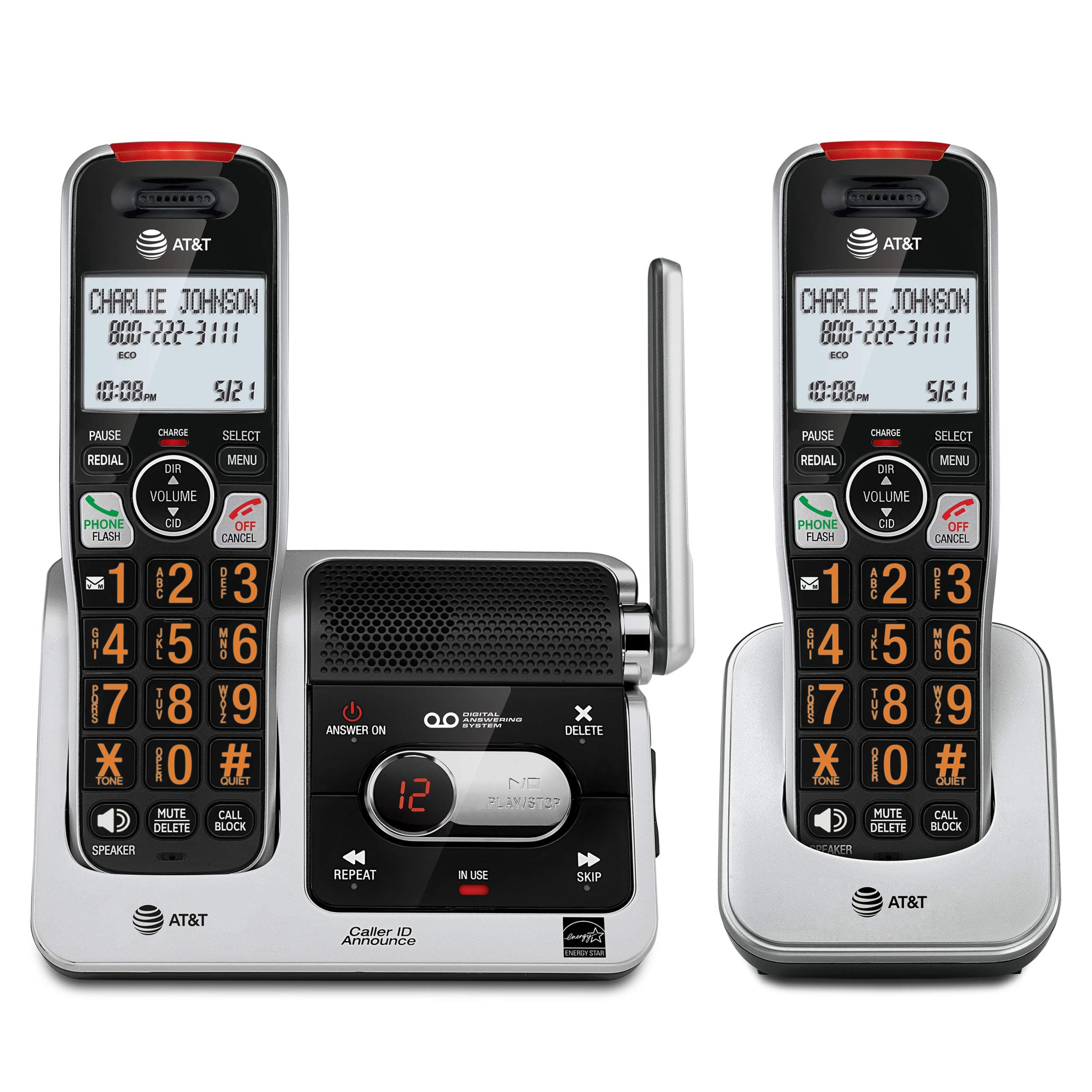 AT&T BL102-2 DECT 6.0 Teléfono inalámbrico de 2 auriculares para el hogar