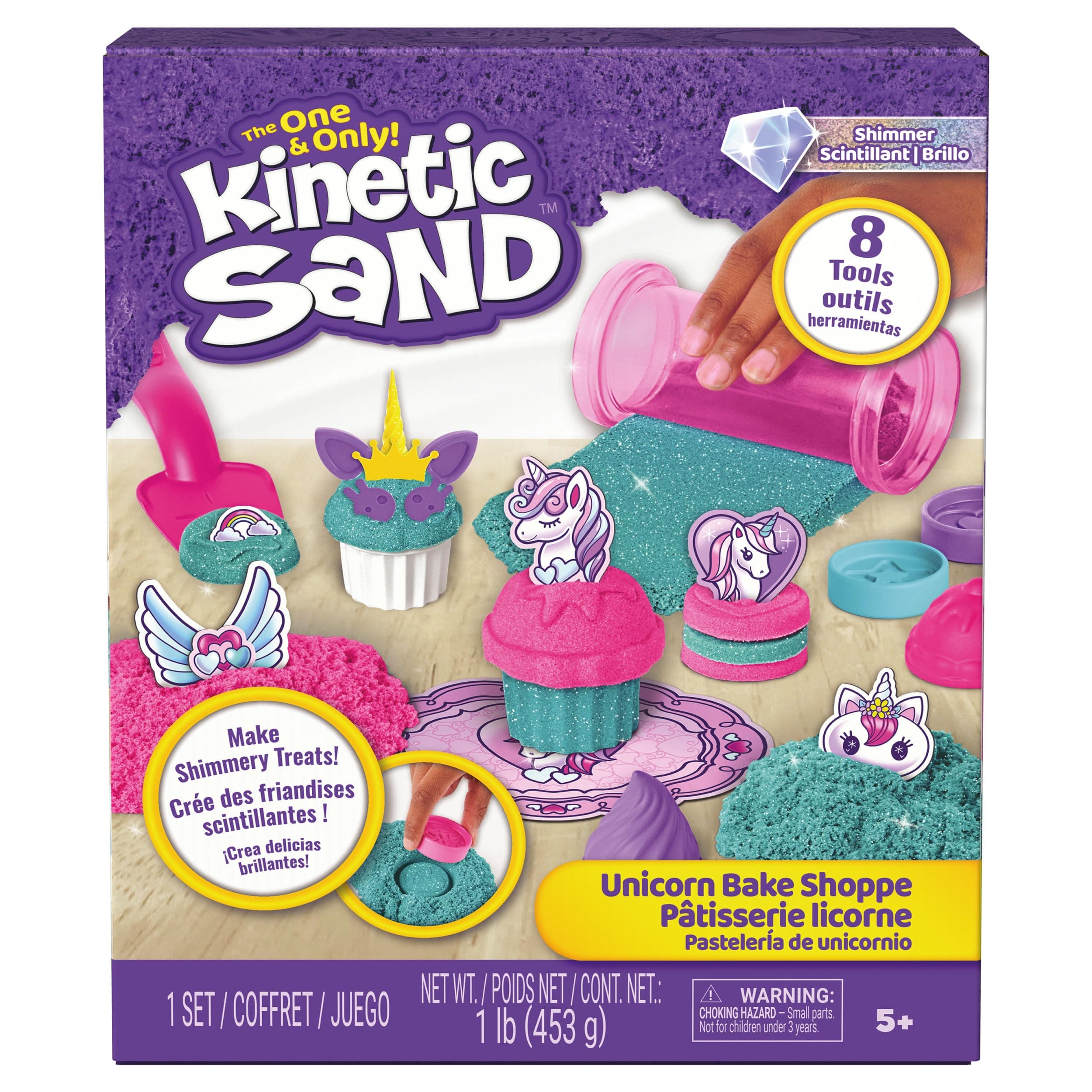 Kinetic Sand, set de juego Tienda de pasteles de unicornio, 453 g de Kinetic Sand (turquesa y