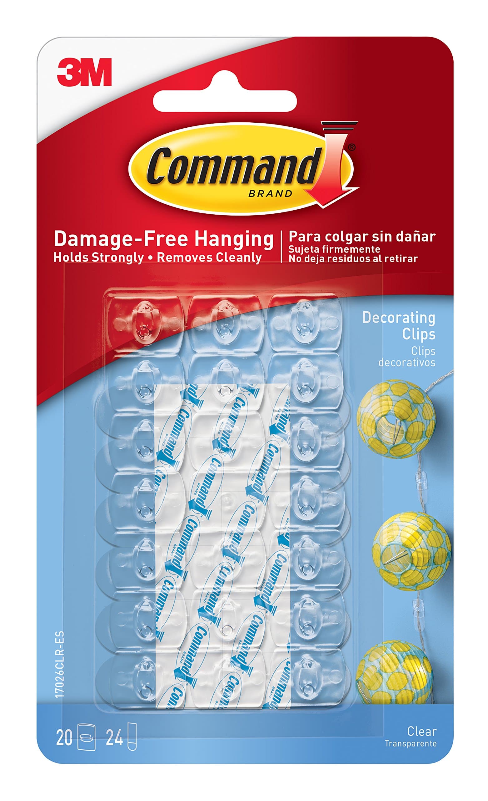 COMMAND 3M Gancho Adhesivo Removible de Plástico Mini Transparente 20 pzas