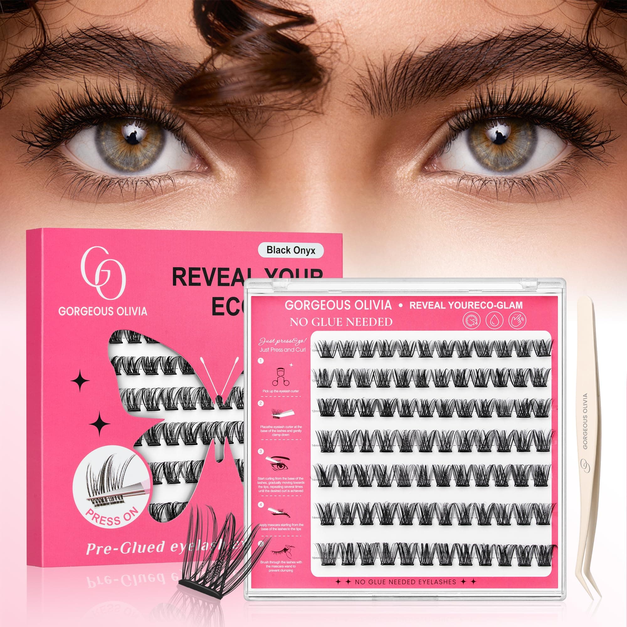 GORGEOUS OLIVIA 88 Piezas Set de Pinzas Para Pestañas Postizas Autoadhesivas,Las Pestañas Postizas