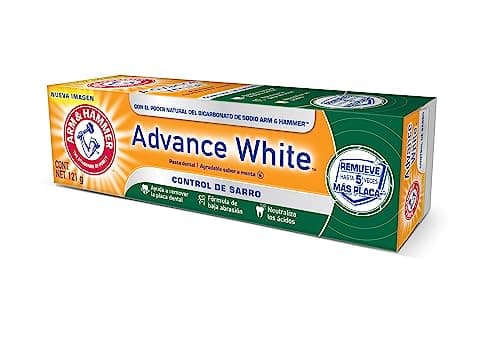 Arm & Hammer Advance White, Pasta Dental Blanqueadora Control Sarro, Limpia Tus Dientes Con El Poder Del Bicarbonato, 121 gr