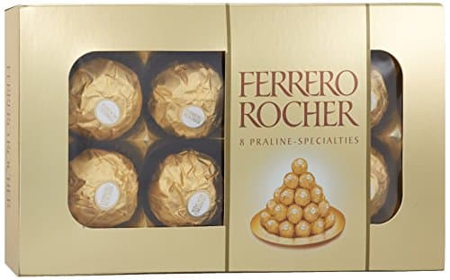 Chocolates Ferrero galleta cubierta de trocitos de avellanas y relleno cremoso 8 pzas de 12.5 g c/u
