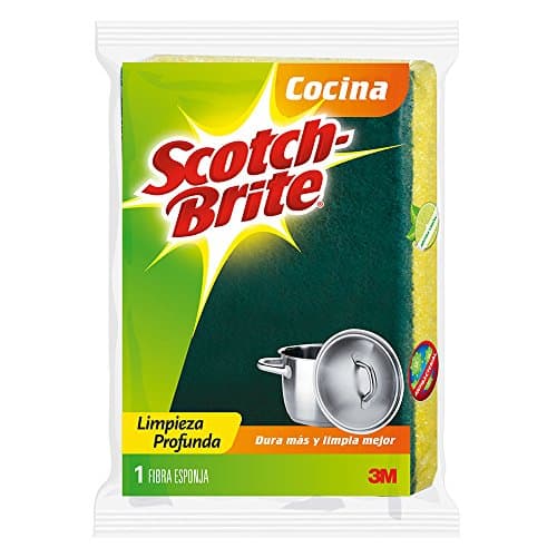 Scotch-Brite Fibra Esponja Multiuso, La Original Verde-Amarilla, Tamaño Chico, 1 pieza, Alto poder de limpieza y durabilidad
