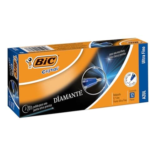 BIC, Bolígrafo de Punto Ultra Fino, Pluma Clásica, Diamante, Cuerpo Hexagonal, Tapa Ventilada para