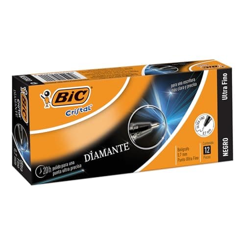 BIC, Bolígrafo de Punto Ultra Fino, Pluma Clásica, Cristal Precisión y Suavidad, Tinta Color Negro