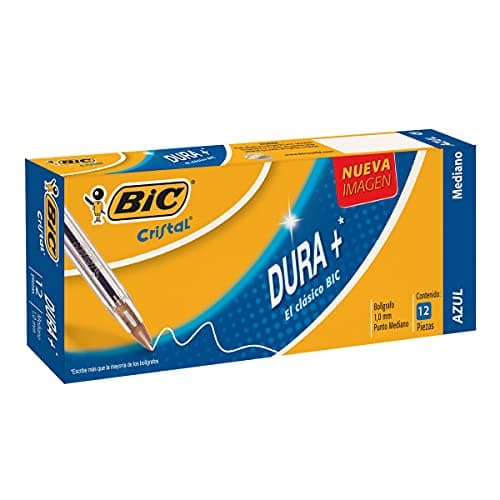BIC Bolígrafo Cristal Punto Mediano 1.0 mm Cuerpo Hexagonal Tapa Ventilada para Evitar Asfixia 12
