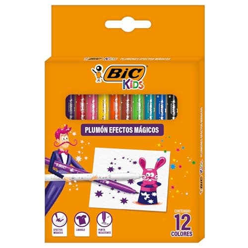 BIC, Plumones Mágicos de Colores, Plumón Lavable, BIC Kids, Surtido de colores, 12 piezas