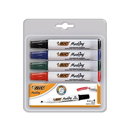 BIC, Marcador de Pizarrón, Borrado Fácil, Olor Suave, Marking, Surtido de Colores Clásicos, 4