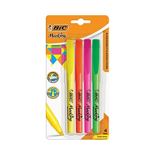 BIC, Marcatextos con Grip, Subraya Todo, Punta Cincel, Marking, Surtido de Colores Clásicos, 4