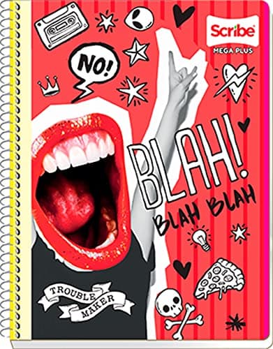 Scribe, MEGA PLUS, Cuaderno Profesional Espiral Sencillo de Pasta Semi Rígida, Raya de 100 Hojas
