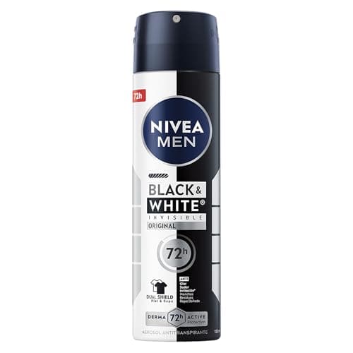 NIVEA MEN Desodorante Antimanchas, Black & White Invisible Power (150 ml) Fórmula anti manchas, anti olor, anti sudor, anti irritación y anti residuos 48horas Protección Antitranspirante Spray