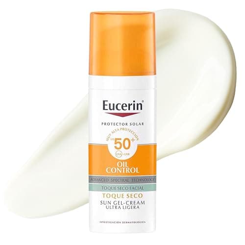 EUCERIN Protector solar facial efecto mate toque seco Oil Control 50 ml, matificante control brillo 12h con antioxidantes