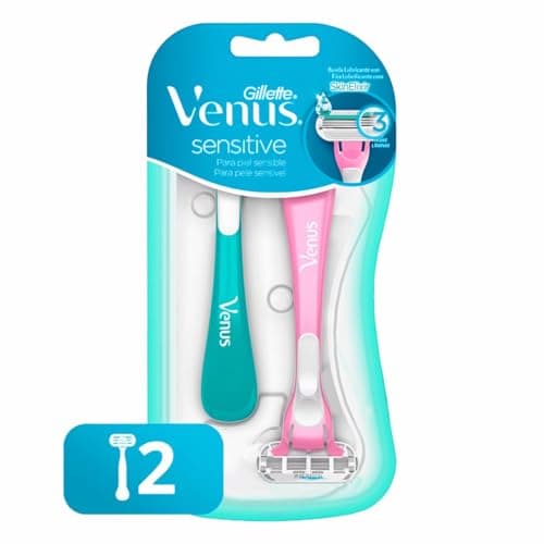 GILLETTE Venus Extra Suave Sensitive, Rastrillo para Mujer, 2 Rastrillos Venus Desechables con 3 Hojas para Depilar Piel Sensible, con Aloe, Depilación Corporal