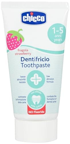 CHICCO, Pasta Dental para Niños, Sin Flúor, Sabor Fresa, +12 meses
