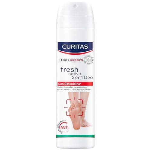 CURITAS Desodorante Antitranspirante para pies en Spray Fresh Active 2 en 1 150 ml, con Octenidina que protege tus pies contra el mal olor por hasta 48 horas.