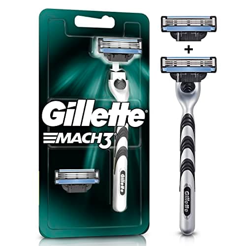 GILLETTE Mach3, Rastrillo para Afeitar Reutilizable, 1 Mango + 2 Cartuchos con 3 Hojas para Rasurar