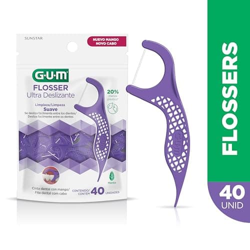 GUM® - Hilo Dental con Soporte y Sabor Menta - Deslizamiento Suave y Limpieza Profunda - 40 Piezas