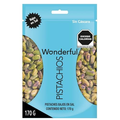 Wonderful Pistachios, Pistaches Sin Cáscara, Bajos en Sal, 170 gramos, Bolsa Resellable, Snack