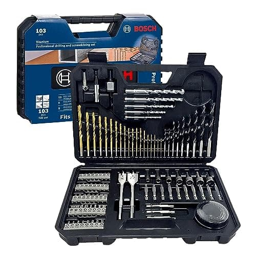 Bosch Set de Puntas y Brocas 103 unidades – Kit completo de taladro/atornillador para metal, madera y mampostería – Maletín de almacenamiento