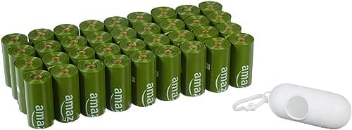 Amazon Basics - Bolsas para excremento de perro, con dispensador, Verde, 540 unidades (36 rollos), mejoradas para garantizar que no haya fugas, sin fragancia, incluye clip para correa