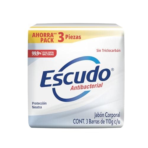 Escudo Antibacterial, Jabón Corporal en Barra de Protección Neutra, Paquete de 3 piezas de 110 gramos cada una, Protección para Toda la Familia