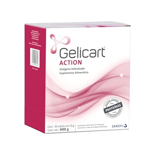 Gelicart Action Colágeno Hidrolizado 30 Sobres x 20 g. Suplemento Alimenticio Sin Olor, Sin Sabor, Sin Lactosa, Sin Azúcar, Sin Grasa y 100% Natural