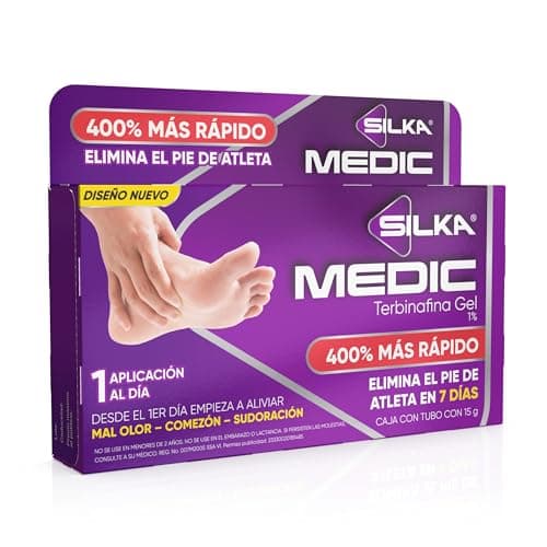 SILKA MEDIC, Gel Antimicótico para el tratamiento del PIE DE ATLETA, elimina al hongo y todos sus síntomas como: comezón, ardor, descamación y mal olor, caja con tubo 15 g